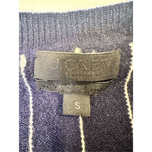 J. Crew navy and white striped crewneck cashmere sweater, size small - Picture 2 of 7